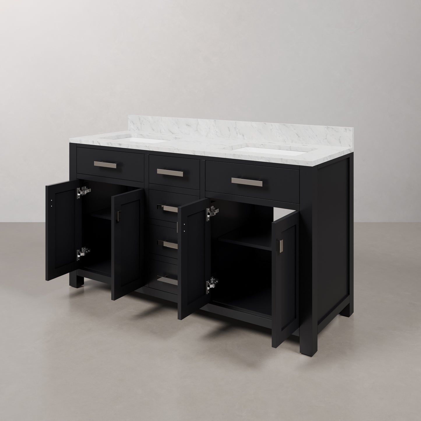 Madison 60 in. W x 21.5 in. D x 34 in. H Double Sink Bath Vanity in Espresso with Carrara White Marble Top | Water Creation