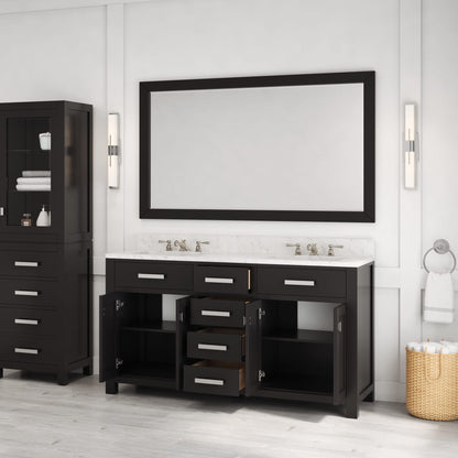 Madison 60 in. W x 21.5 in. D x 34 in. H Double Sink Bath Vanity in Espresso with Carrara White Marble Top | Water Creation