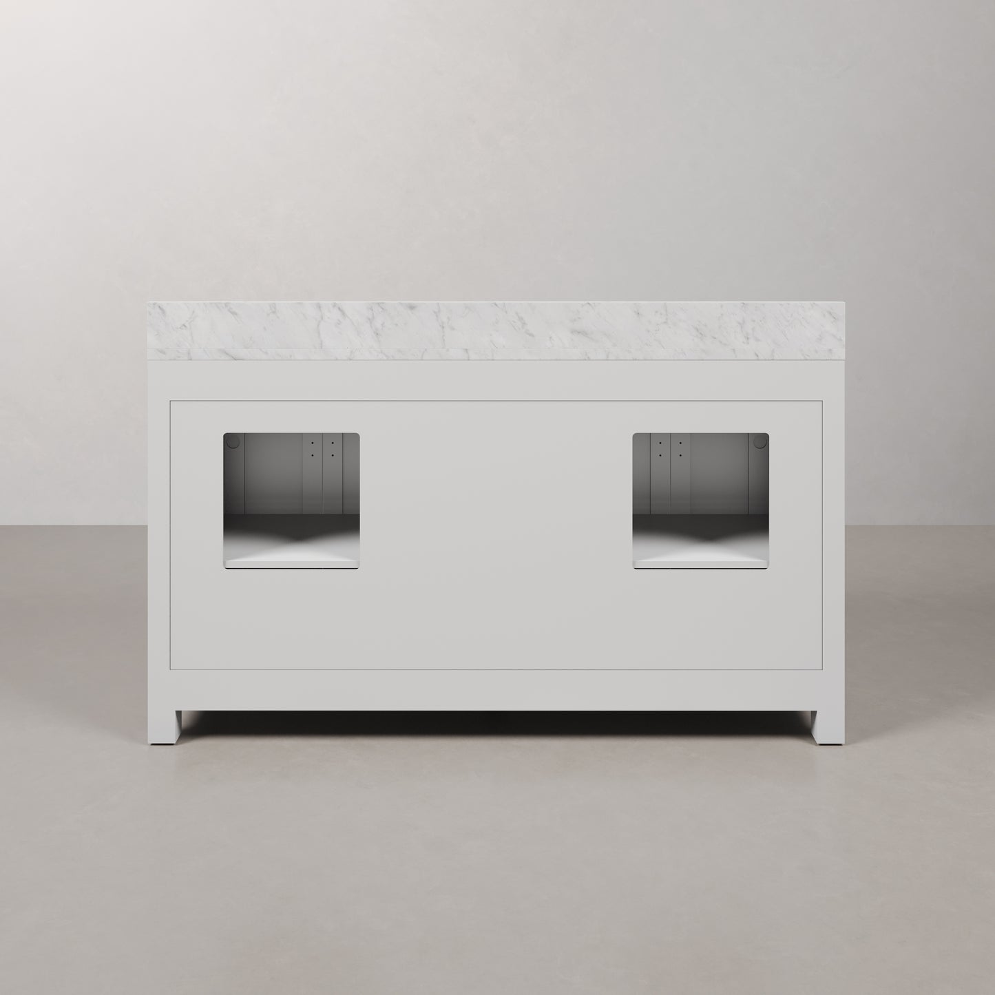 Madison 60 in. Vanity in Modern White with Marble Vanity Top in Carrara White | Water Creation