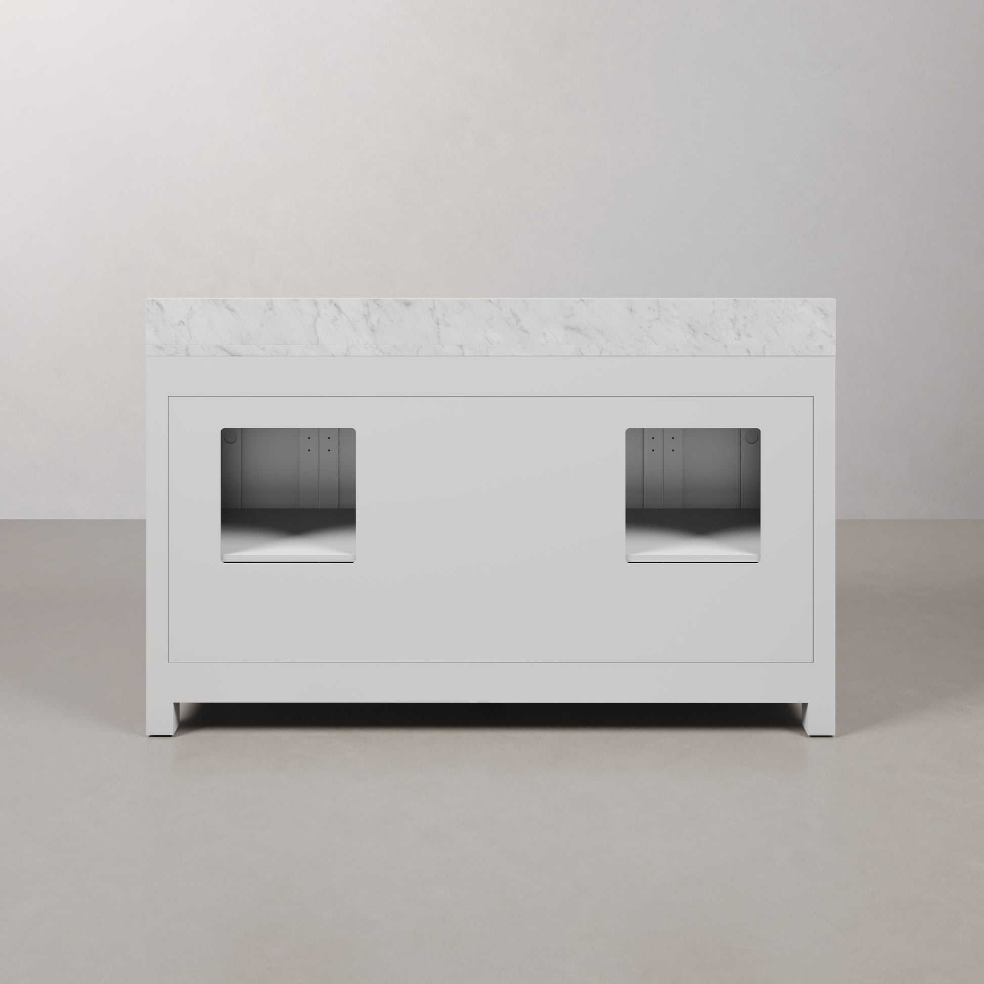 Madison 60 in. Vanity in Modern White with Marble Vanity Top in Carrara White | Water Creation