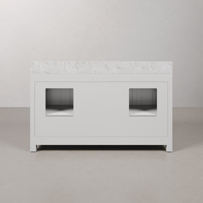 Madison 60 in. Vanity in Modern White with Marble Vanity Top in Carrara White | Water Creation