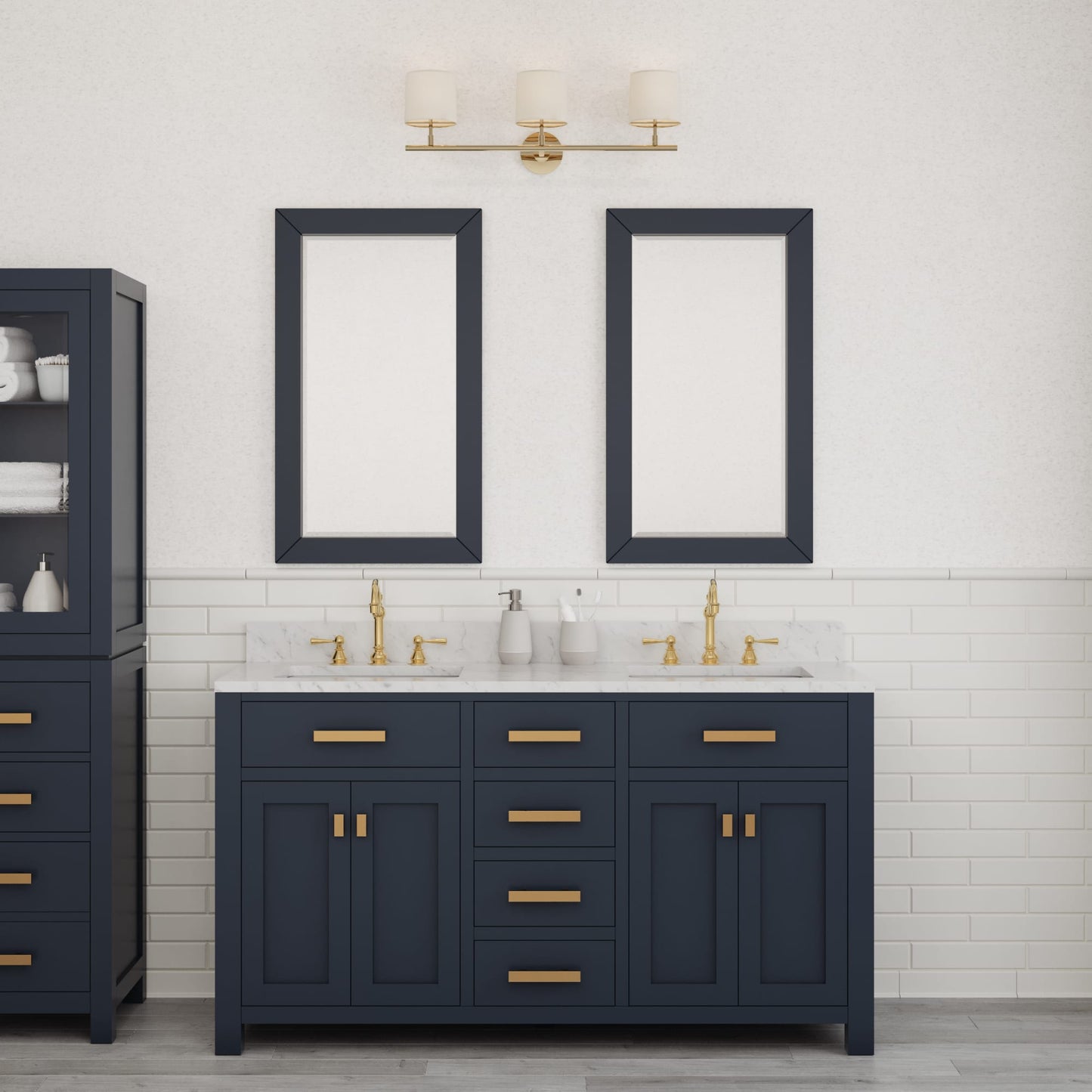 Madison 60 in. W Bath Vanity in Monarch Blue with Marble Vanity Top in Carrara White with White Basin(s) | Water Creation