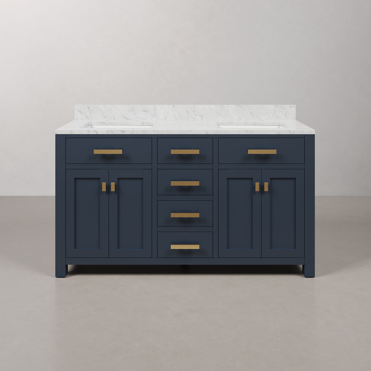 Madison 60 in. W Bath Vanity in Monarch Blue with Marble Vanity Top in Carrara White with White Basin(s) | Water Creation