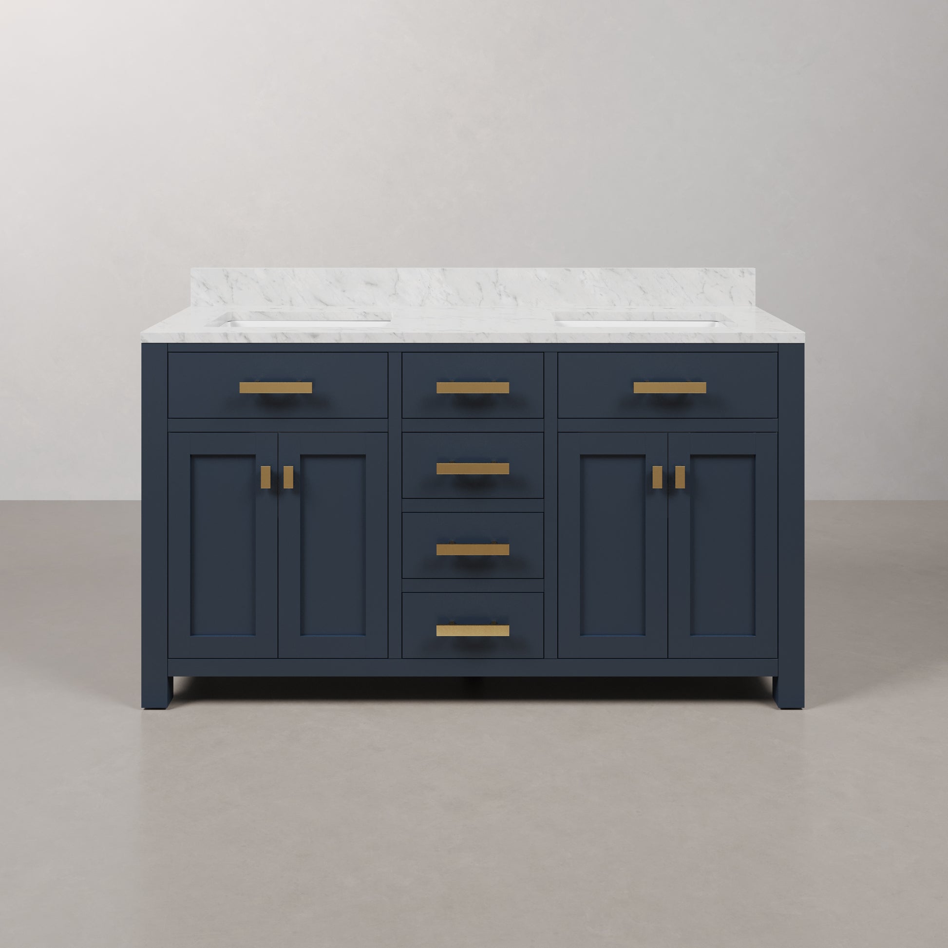 Madison 60 in. W Bath Vanity in Monarch Blue with Marble Vanity Top in Carrara White with White Basin(s) | Water Creation