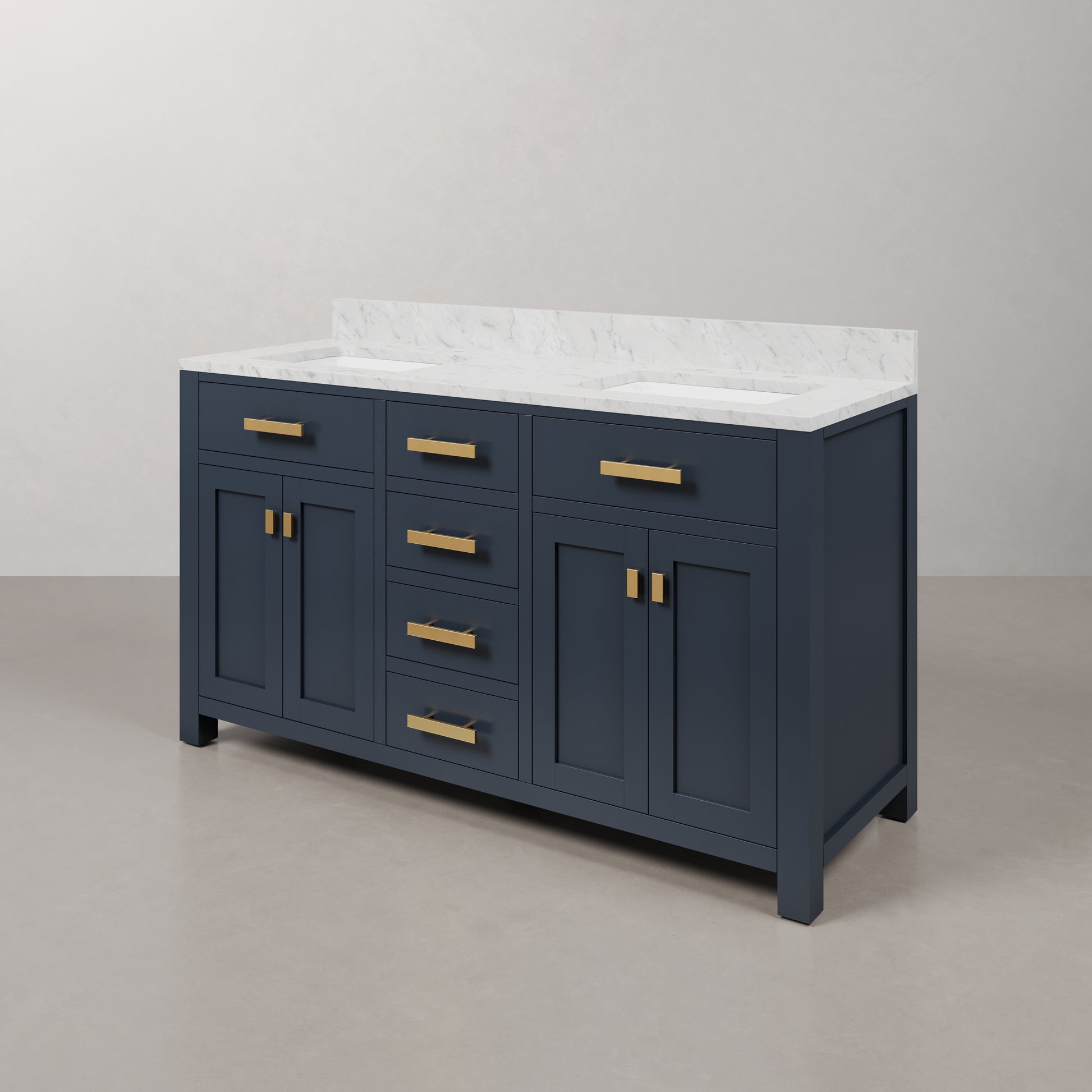Madison 60 in. W Bath Vanity in Monarch Blue with Marble Vanity Top in Carrara White with White Basin(s) | Water Creation