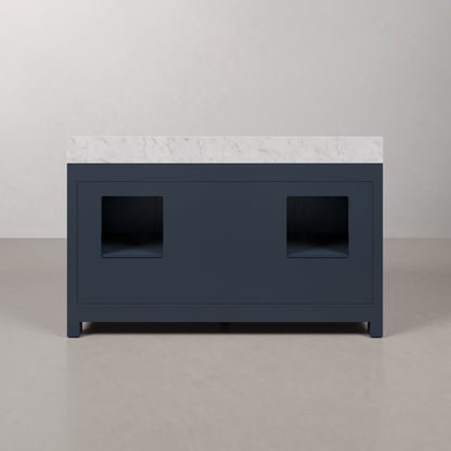 Madison 60 in. W Bath Vanity in Monarch Blue with Marble Vanity Top in Carrara White with White Basin(s) | Water Creation
