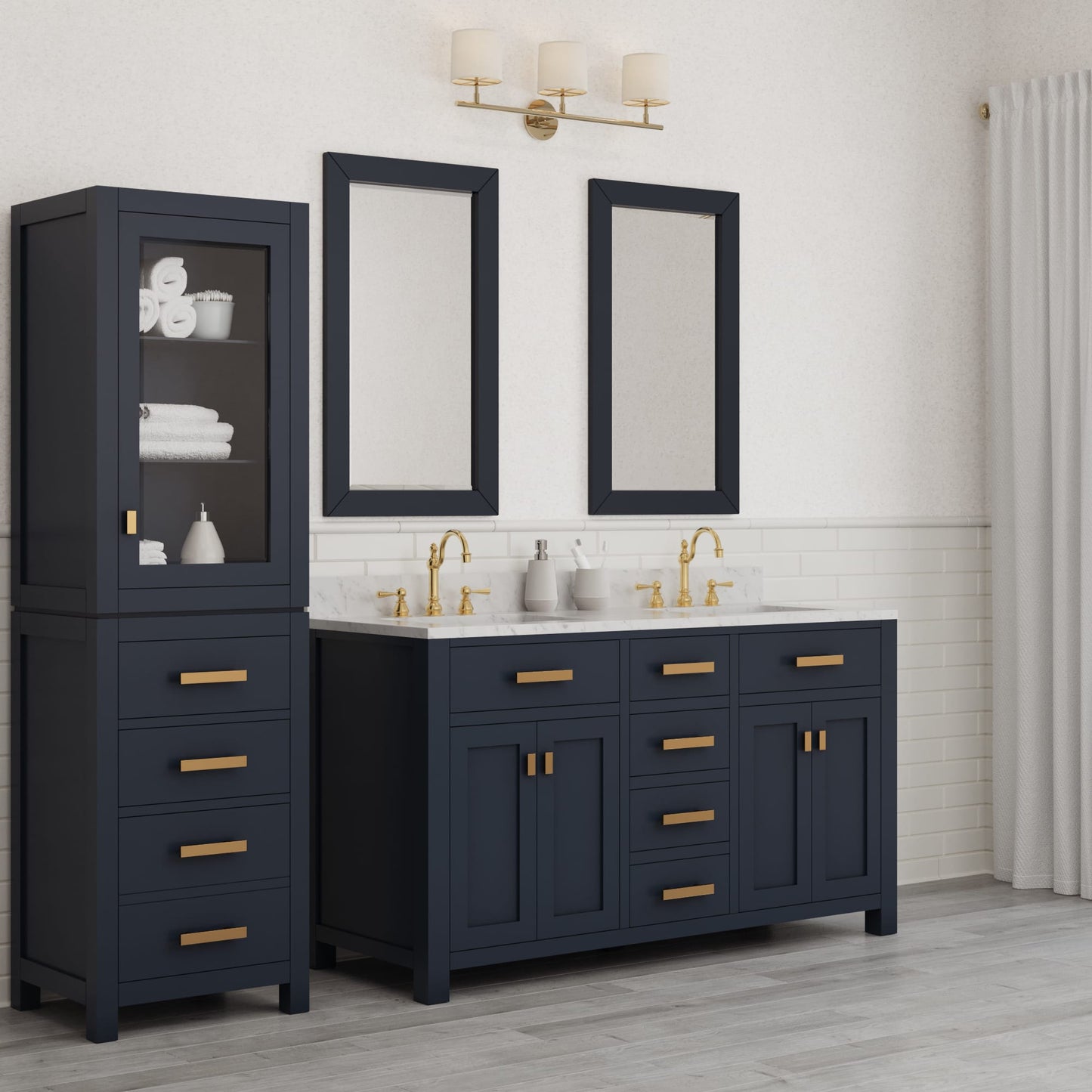 Madison 60 in. W Bath Vanity in Monarch Blue with Marble Vanity Top in Carrara White with White Basin(s) | Water Creation