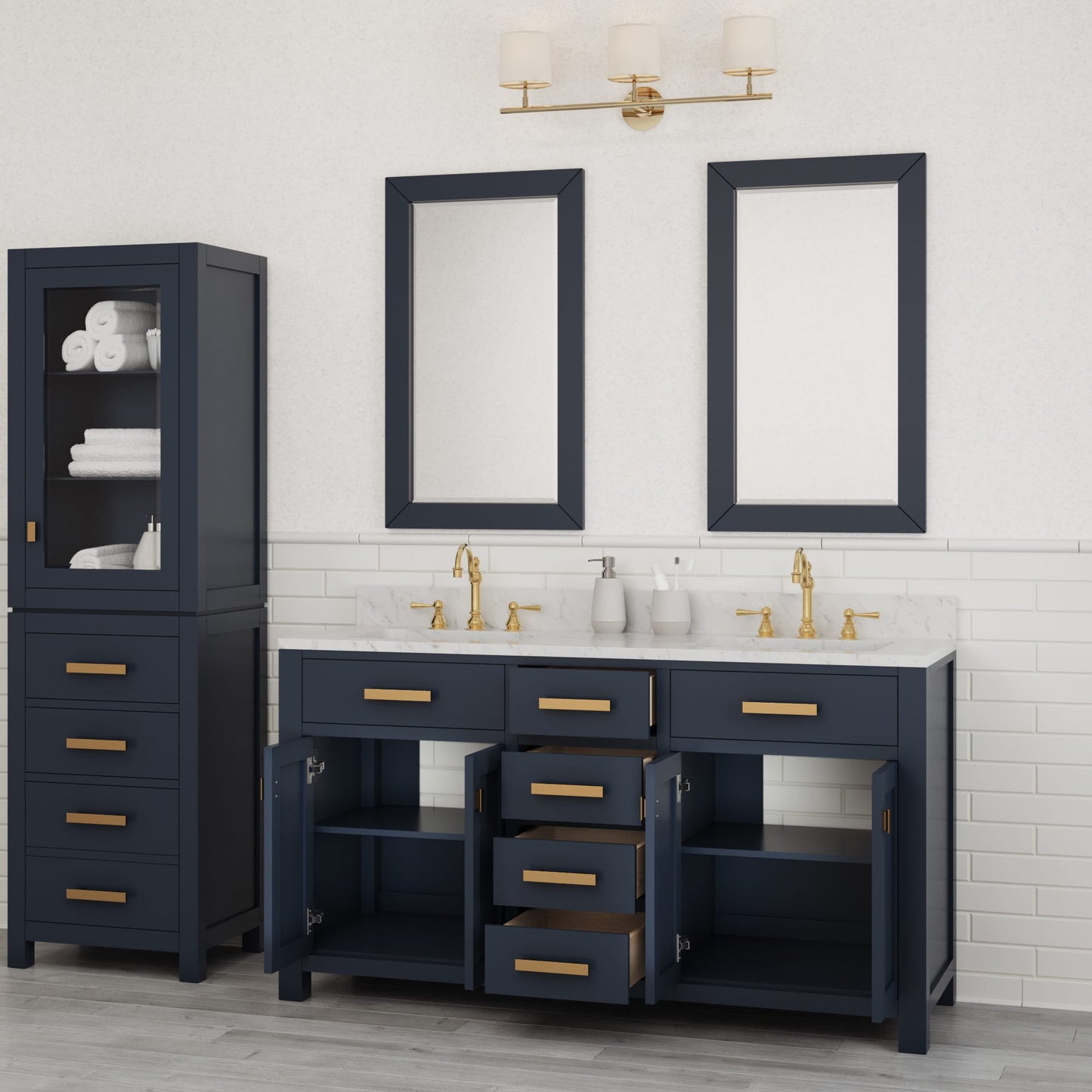 Madison 60 in. W Bath Vanity in Monarch Blue with Marble Vanity Top in Carrara White with White Basin(s) | Water Creation