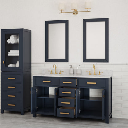 Madison 60 in. W Bath Vanity in Monarch Blue with Marble Vanity Top in Carrara White with White Basin(s) | Water Creation