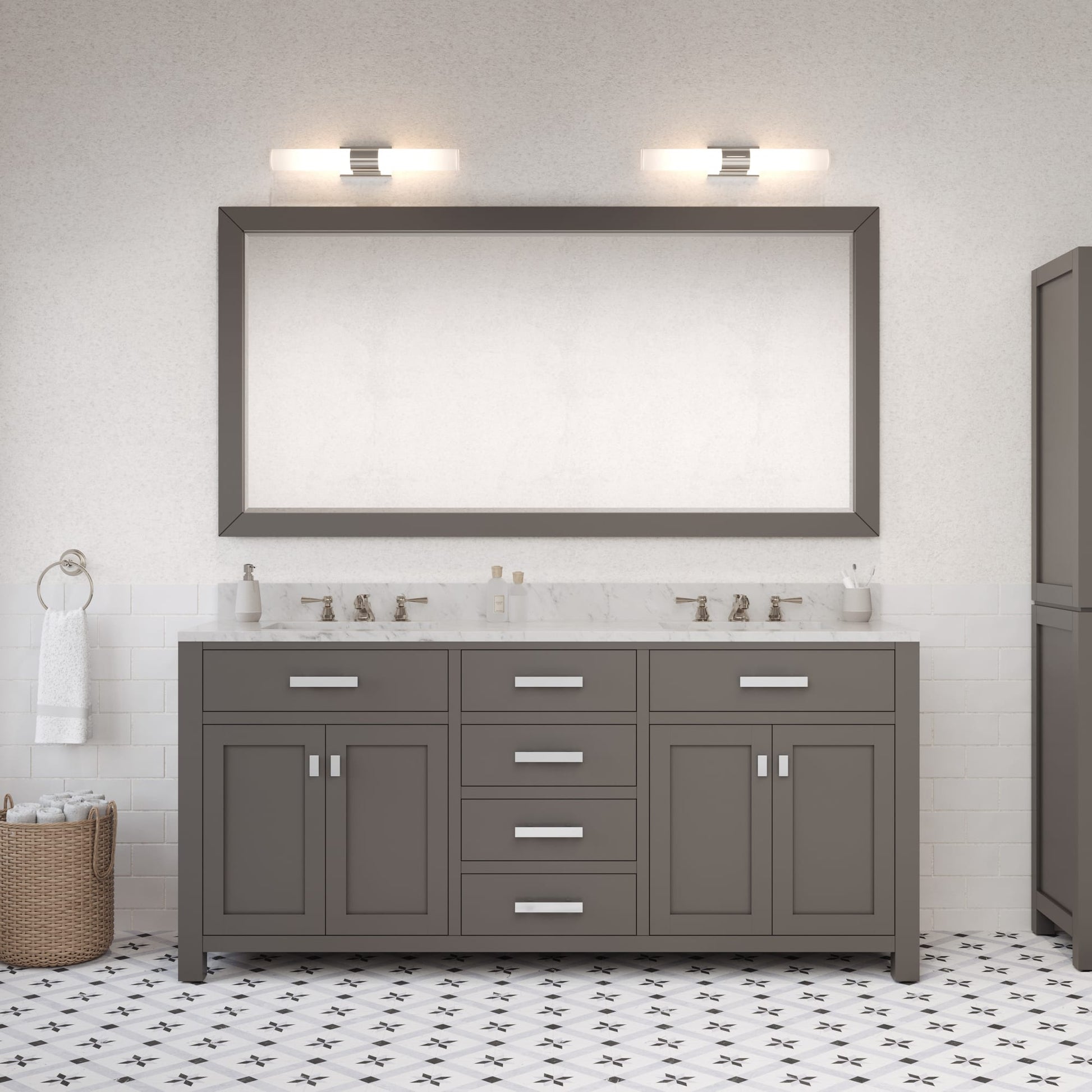 Madison 72 in. W x 21 in. D x 34 in. H Vanity in Cashmere Grey with Marble Vanity Top in Carrara White | Water Creation