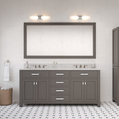 Madison 72 in. W x 21 in. D x 34 in. H Vanity in Cashmere Grey with Marble Vanity Top in Carrara White | Water Creation