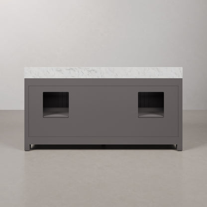 Madison 72 in. W x 21 in. D x 34 in. H Vanity in Cashmere Grey with Marble Vanity Top in Carrara White | Water Creation