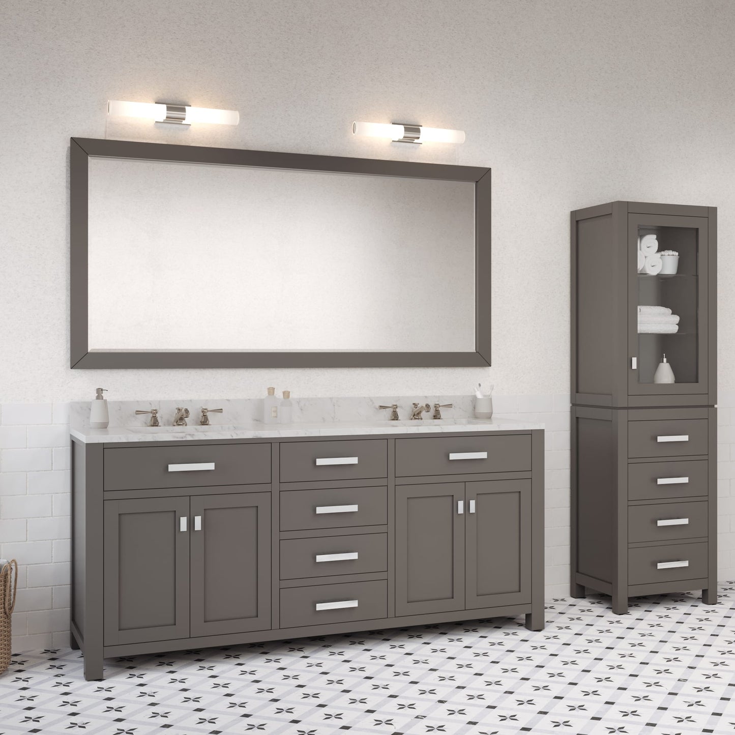 Madison 72 in. W x 21 in. D x 34 in. H Vanity in Cashmere Grey with Marble Vanity Top in Carrara White | Water Creation