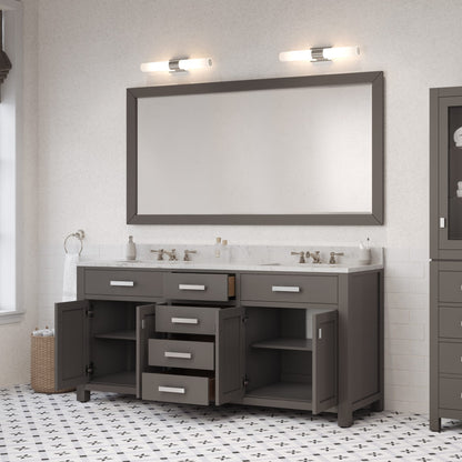 Madison 72 in. W x 21 in. D x 34 in. H Vanity in Cashmere Grey with Marble Vanity Top in Carrara White | Water Creation