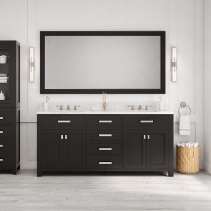 Madison 72 in. W x 21.5 in. D x 34 in. H Double Sink Bath Vanity in Espresso with Carrara White Marble Top | Water Creation