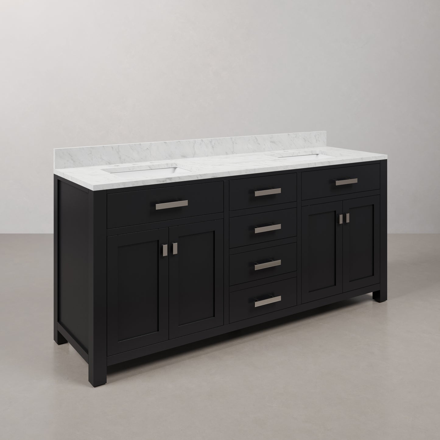 Madison 72 in. W x 21.5 in. D x 34 in. H Double Sink Bath Vanity in Espresso with Carrara White Marble Top | Water Creation