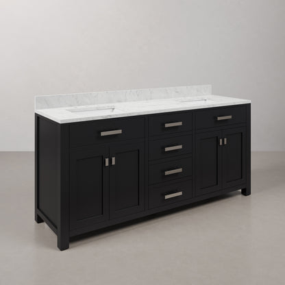 Madison 72 in. W x 21.5 in. D x 34 in. H Double Sink Bath Vanity in Espresso with Carrara White Marble Top | Water Creation
