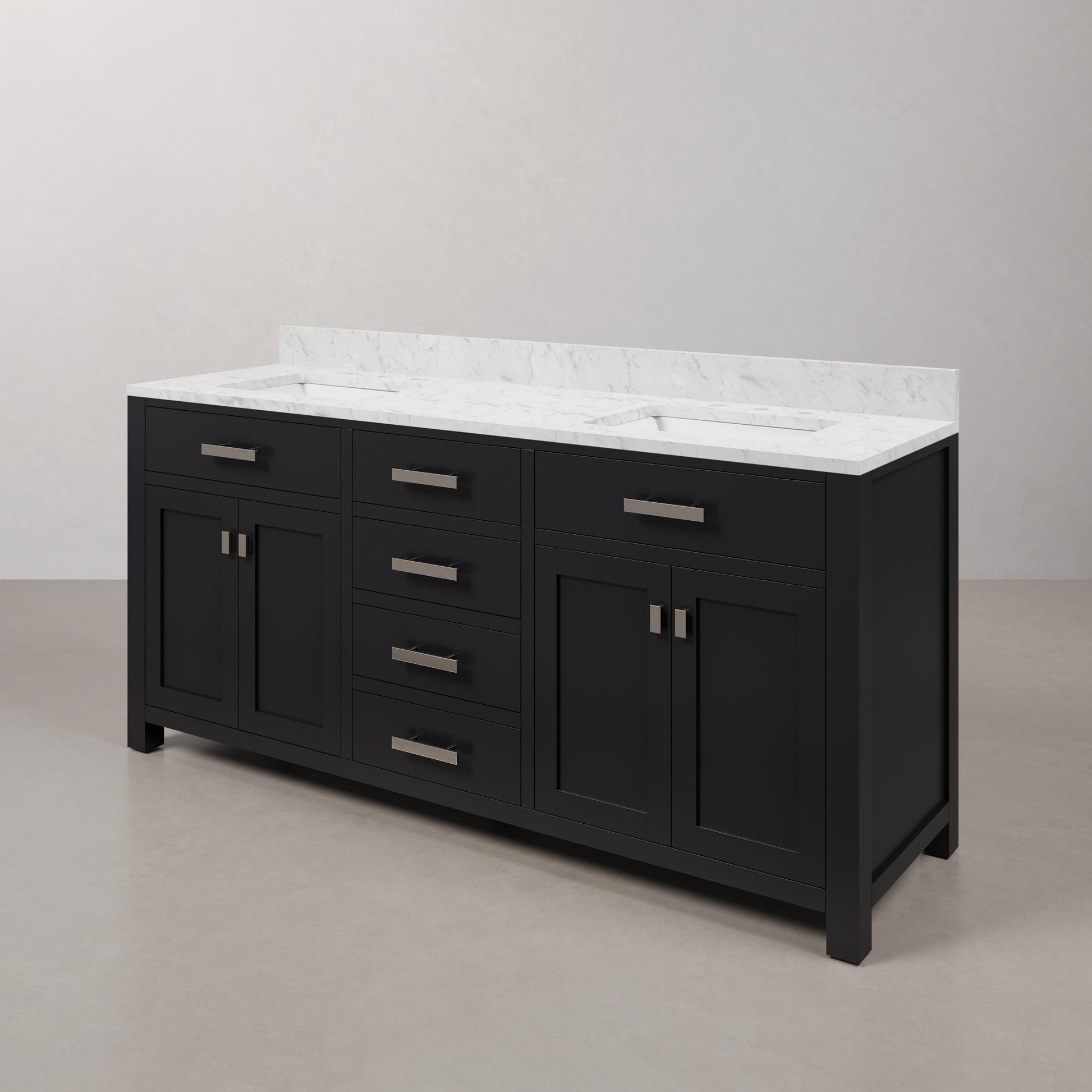 Madison 72 in. W x 21.5 in. D x 34 in. H Double Sink Bath Vanity in Espresso with Carrara White Marble Top | Water Creation