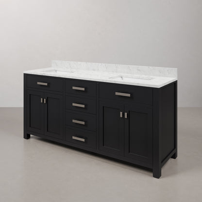 Madison 72 in. W x 21.5 in. D x 34 in. H Double Sink Bath Vanity in Espresso with Carrara White Marble Top | Water Creation