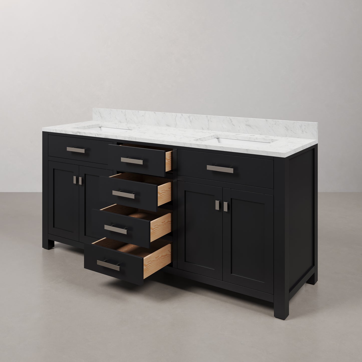 Madison 72 in. W x 21.5 in. D x 34 in. H Double Sink Bath Vanity in Espresso with Carrara White Marble Top | Water Creation