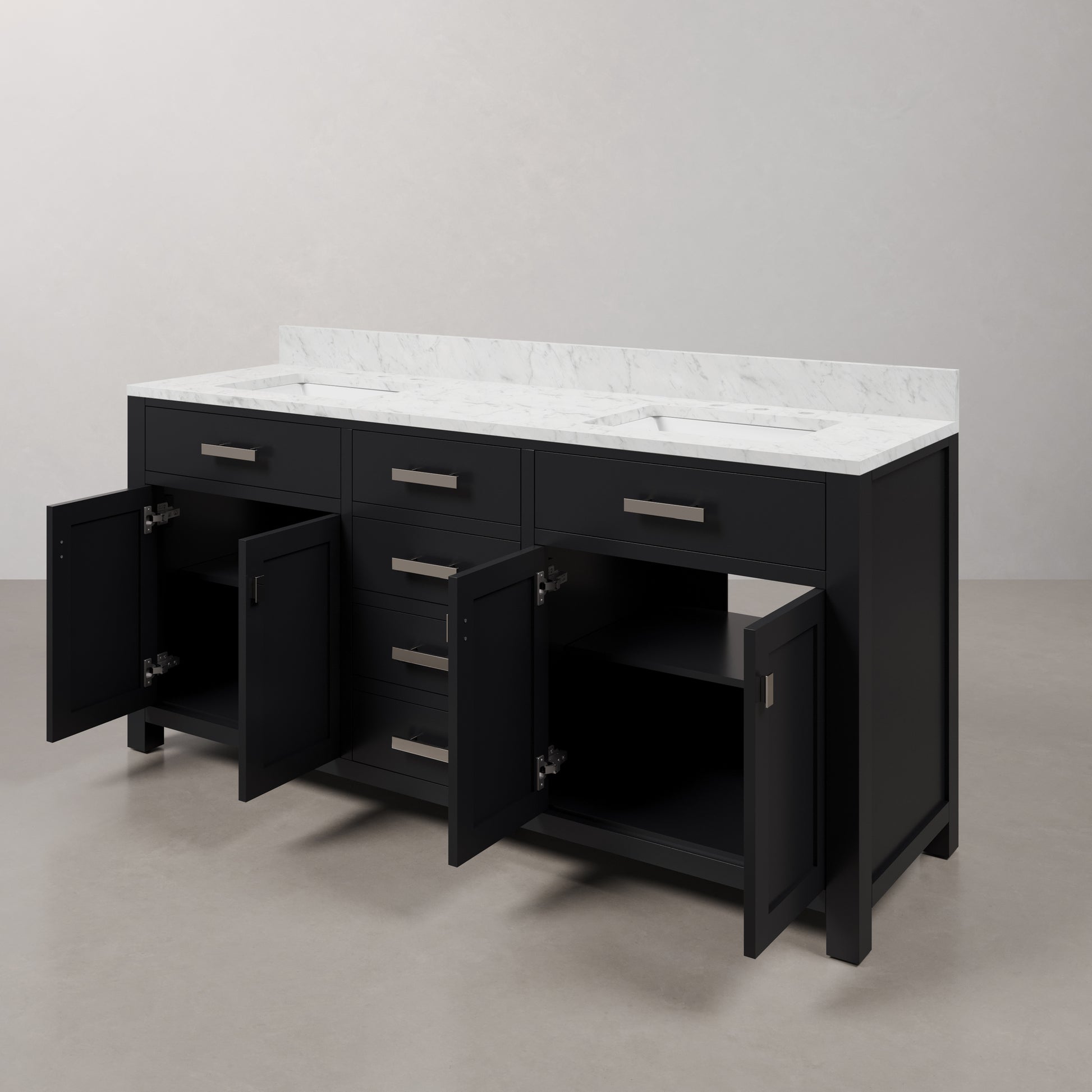 Madison 72 in. W x 21.5 in. D x 34 in. H Double Sink Bath Vanity in Espresso with Carrara White Marble Top | Water Creation