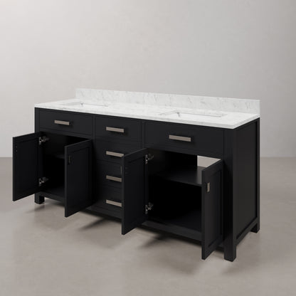 Madison 72 in. W x 21.5 in. D x 34 in. H Double Sink Bath Vanity in Espresso with Carrara White Marble Top | Water Creation