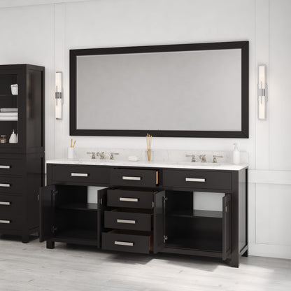 Madison 72 in. W x 21.5 in. D x 34 in. H Double Sink Bath Vanity in Espresso with Carrara White Marble Top | Water Creation