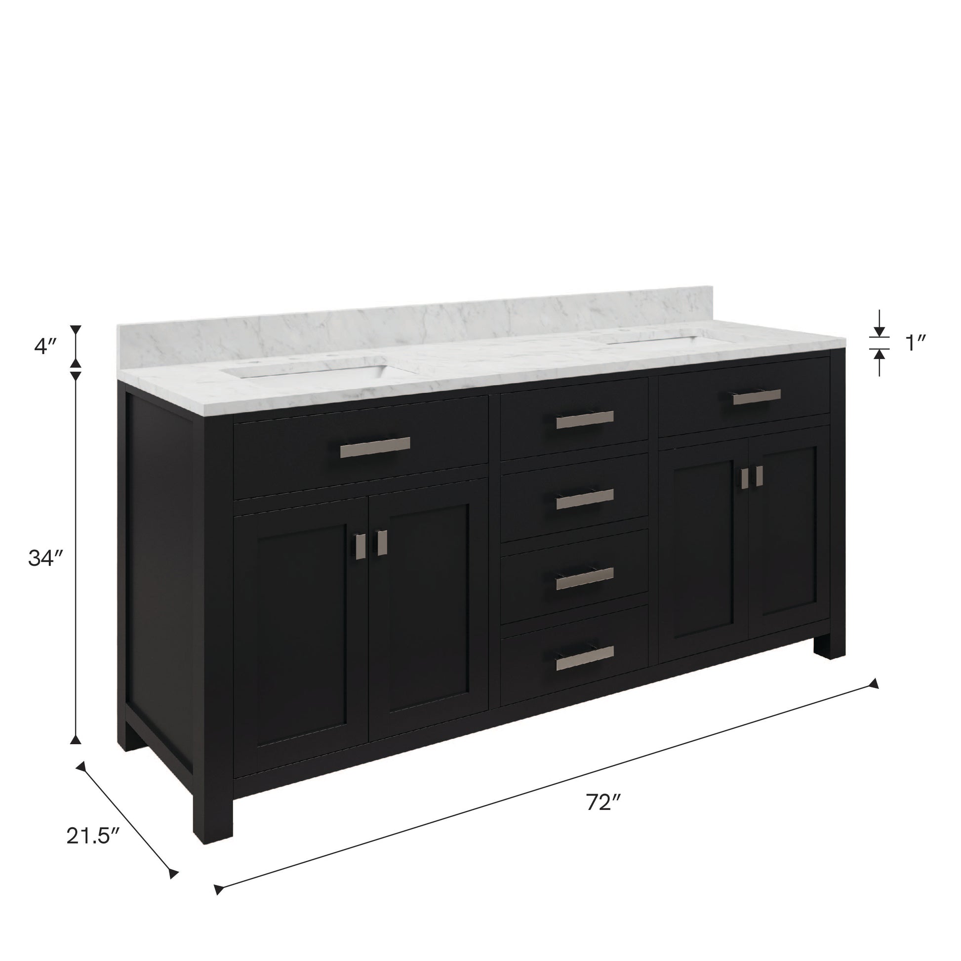 Madison 72 in. W x 21.5 in. D x 34 in. H Double Sink Bath Vanity in Espresso with Carrara White Marble Top | Water Creation
