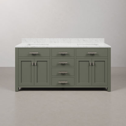 Madison 72 in. W x 21.5 in. D Vanity in Glacial Green with Marble Vanity Top in White with White Basin | Water Creation