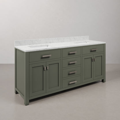 Madison 72 in. W x 21.5 in. D Vanity in Glacial Green with Marble Vanity Top in White with White Basin | Water Creation