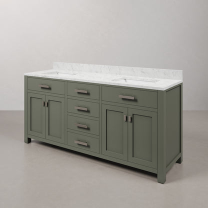 Madison 72 in. W x 21.5 in. D Vanity in Glacial Green with Marble Vanity Top in White with White Basin | Water Creation