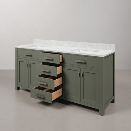 Madison 72 in. W x 21.5 in. D Vanity in Glacial Green with Marble Vanity Top in White with White Basin | Water Creation