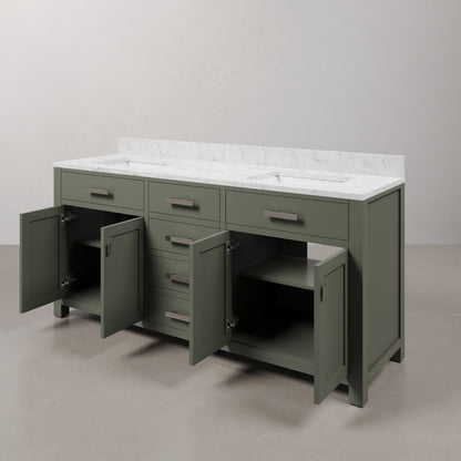 Madison 72 in. W x 21.5 in. D Vanity in Glacial Green with Marble Vanity Top in White with White Basin | Water Creation