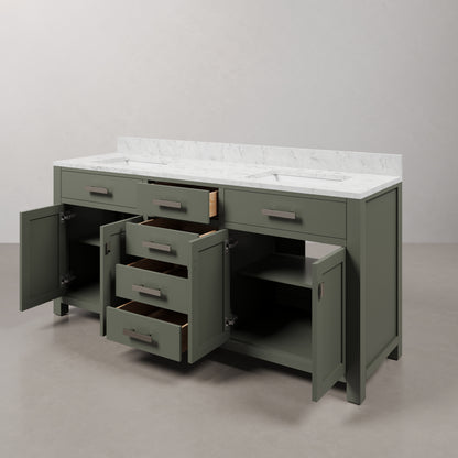 Madison 72 in. W x 21.5 in. D Vanity in Glacial Green with Marble Vanity Top in White with White Basin | Water Creation