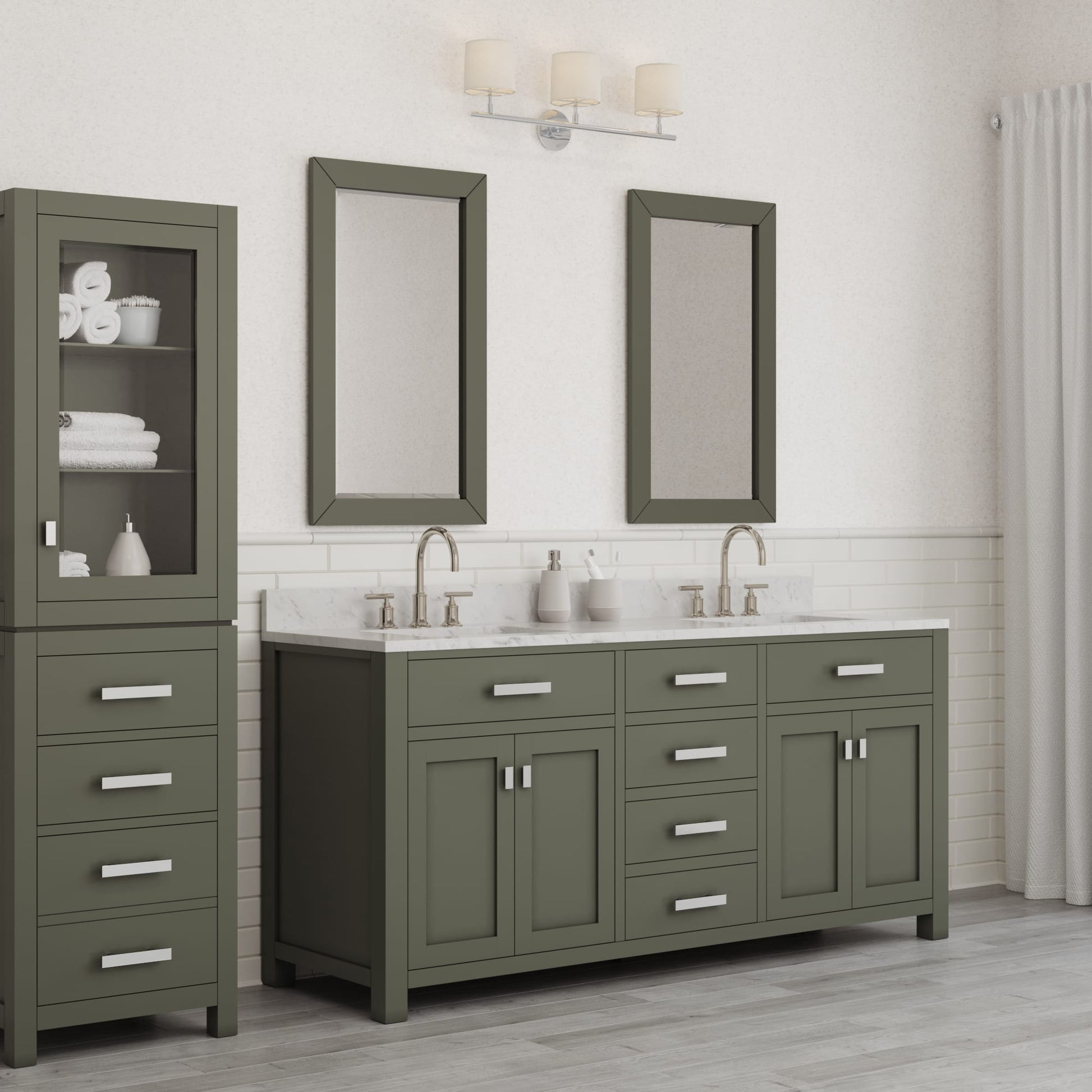 Madison 72 in. W x 21.5 in. D Vanity in Glacial Green with Marble Vanity Top in White with White Basin | Water Creation