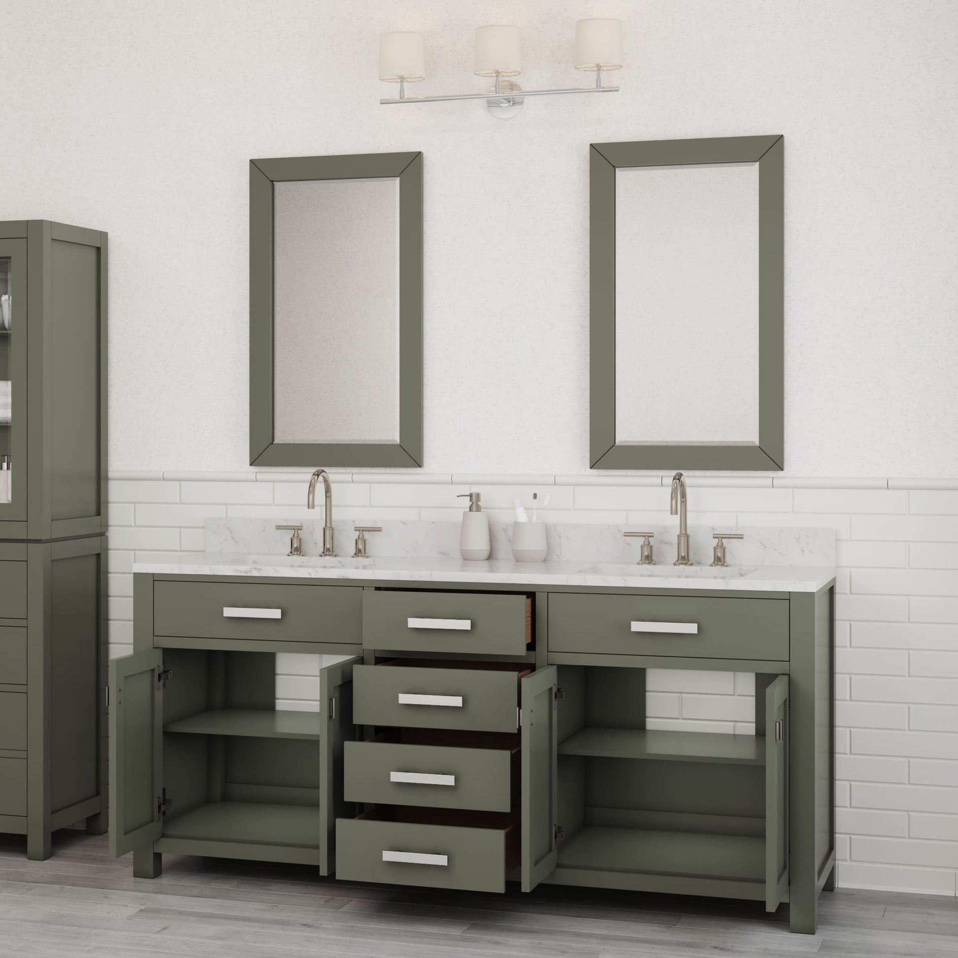 Madison 72 in. W x 21.5 in. D Vanity in Glacial Green with Marble Vanity Top in White with White Basin | Water Creation