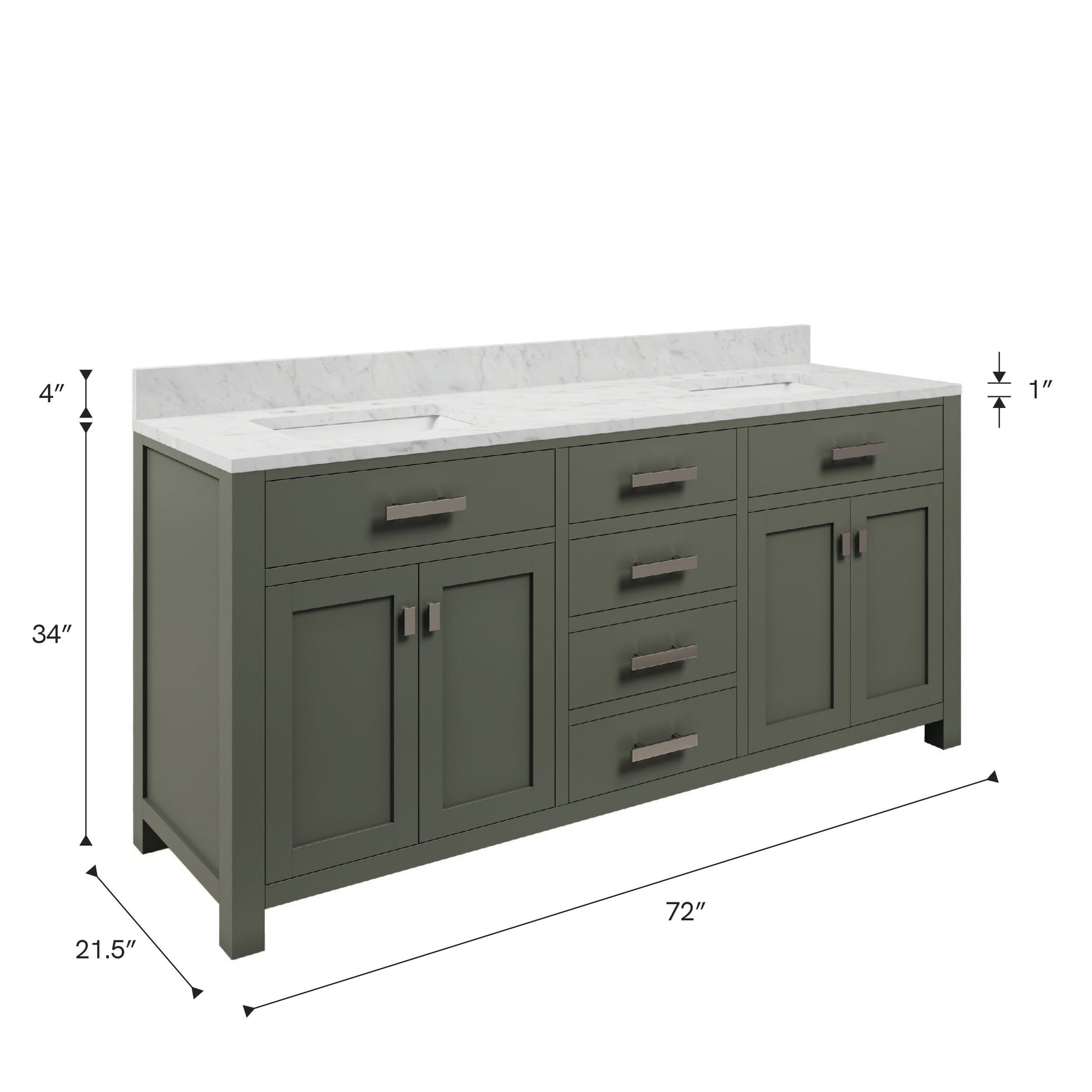 Madison 72 in. W x 21.5 in. D Vanity in Glacial Green with Marble Vanity Top in White with White Basin | Water Creation