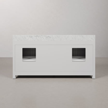 Madison 72 in. Vanity in Modern White with Marble Vanity Top in Carrara White | Water Creation