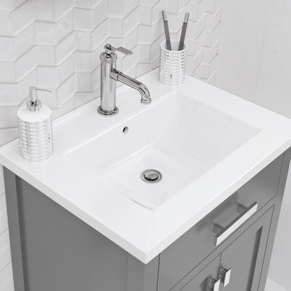 Myra 24 in. Bath Vanity in Cashmere Grey with Integrated Ceramics Vanity Top and Sink | Water Creation