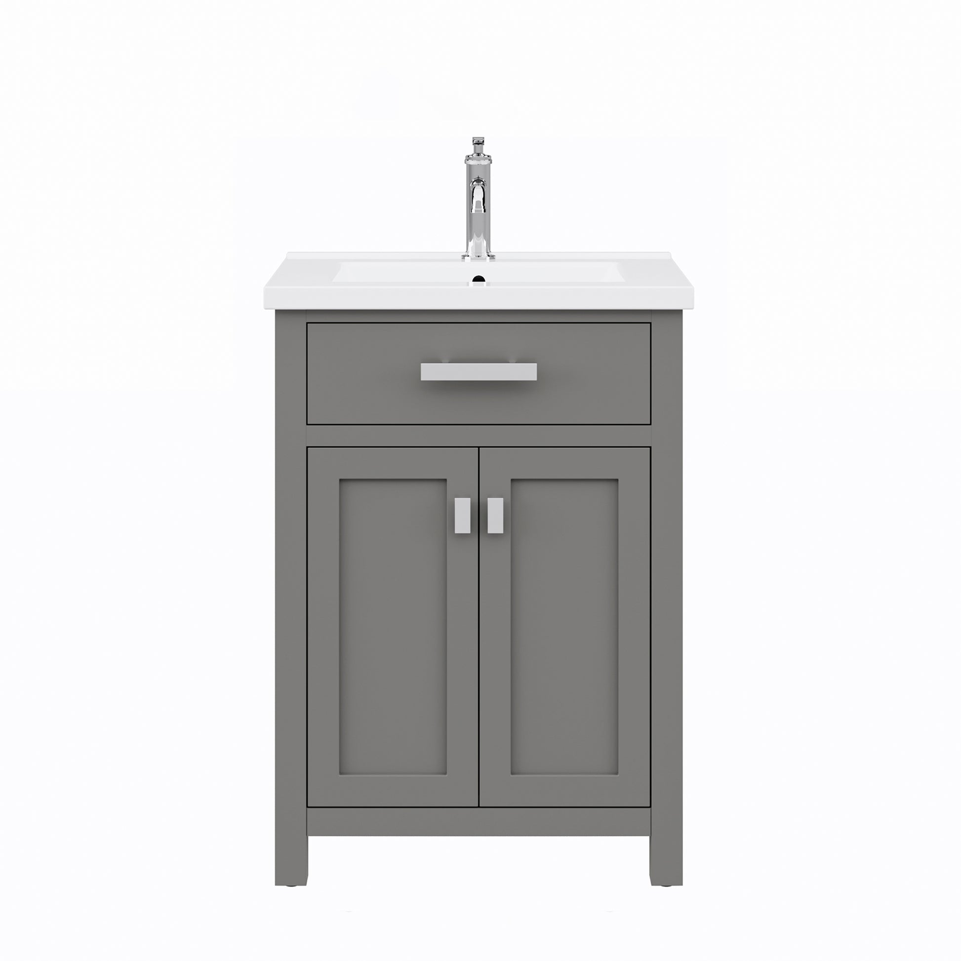 Myra 24 in. Bath Vanity in Cashmere Grey with Integrated Ceramics Vanity Top and Sink | Water Creation