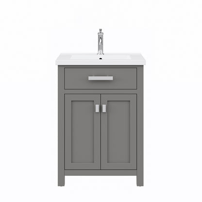 Myra 24 in. Bath Vanity in Cashmere Grey with Integrated Ceramics Vanity Top and Sink | Water Creation