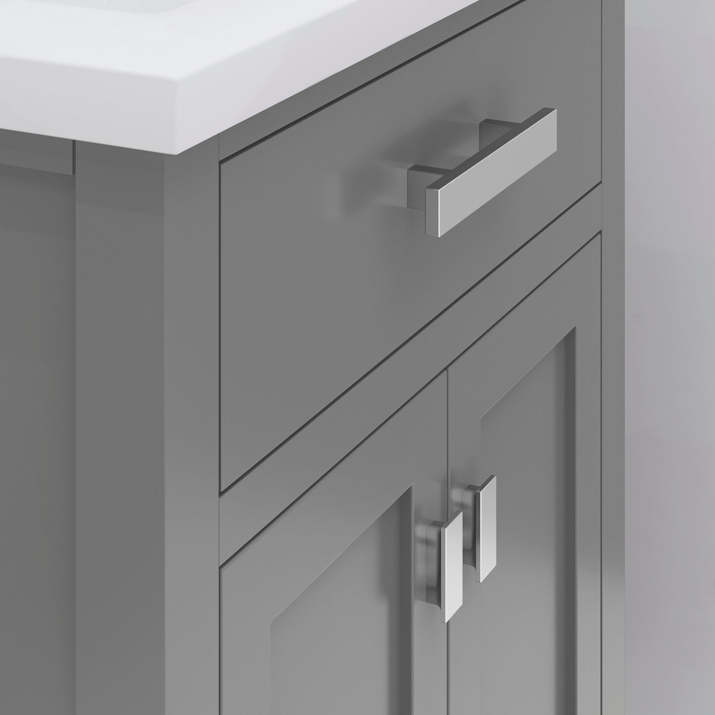 Myra 24 in. Bath Vanity in Cashmere Grey with Integrated Ceramics Vanity Top and Sink | Water Creation