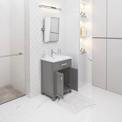 Myra 24 in. Bath Vanity in Cashmere Grey with Integrated Ceramics Vanity Top and Sink | Water Creation