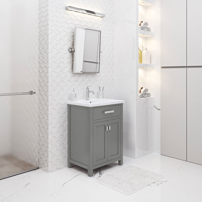 Myra 24 in. Bath Vanity in Cashmere Grey with Integrated Ceramics Vanity Top and Sink | Water Creation