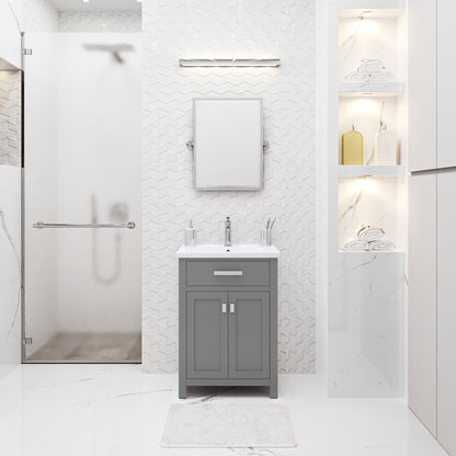 Myra 24 in. Bath Vanity in Cashmere Grey with Integrated Ceramics Vanity Top and Sink | Water Creation