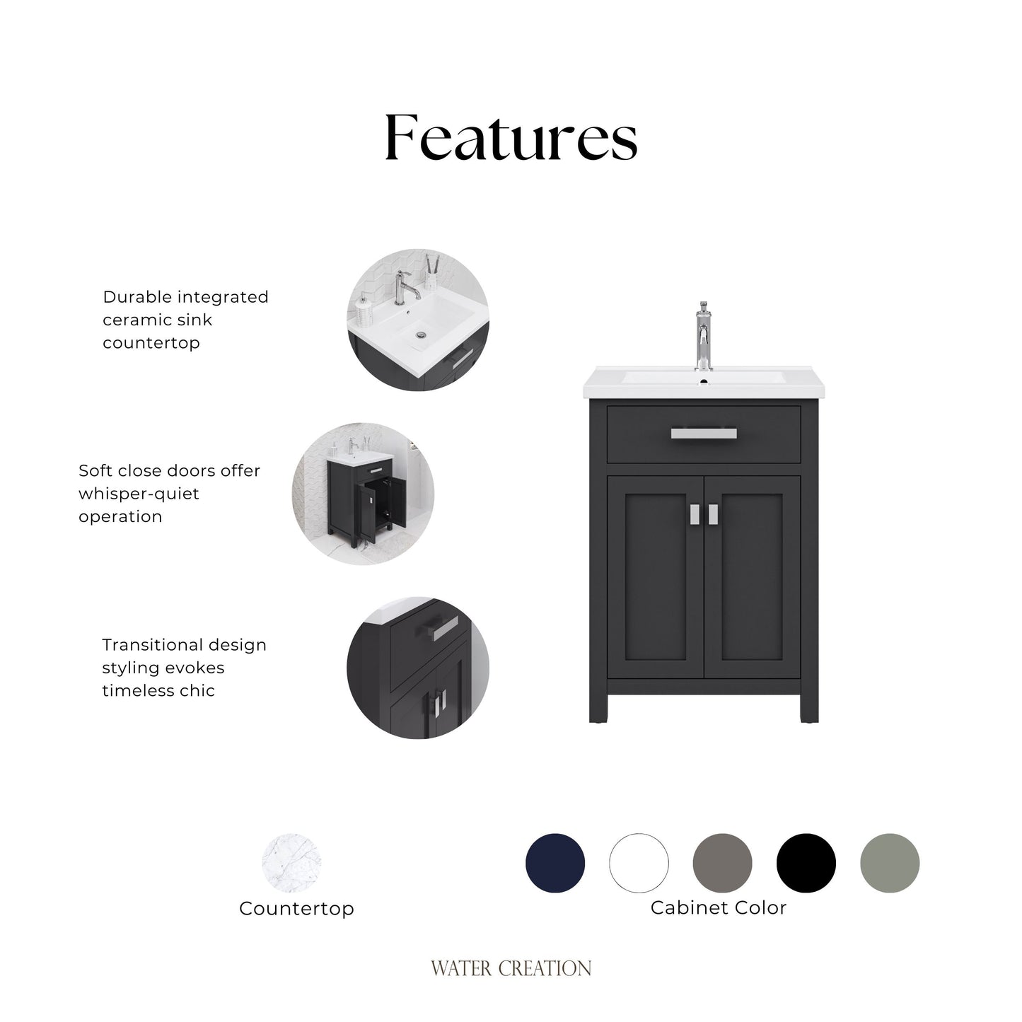 Myra 24 in. Bath Vanity in Espresso with Integrated Ceramics Vanity Top and Sink | Water Creation