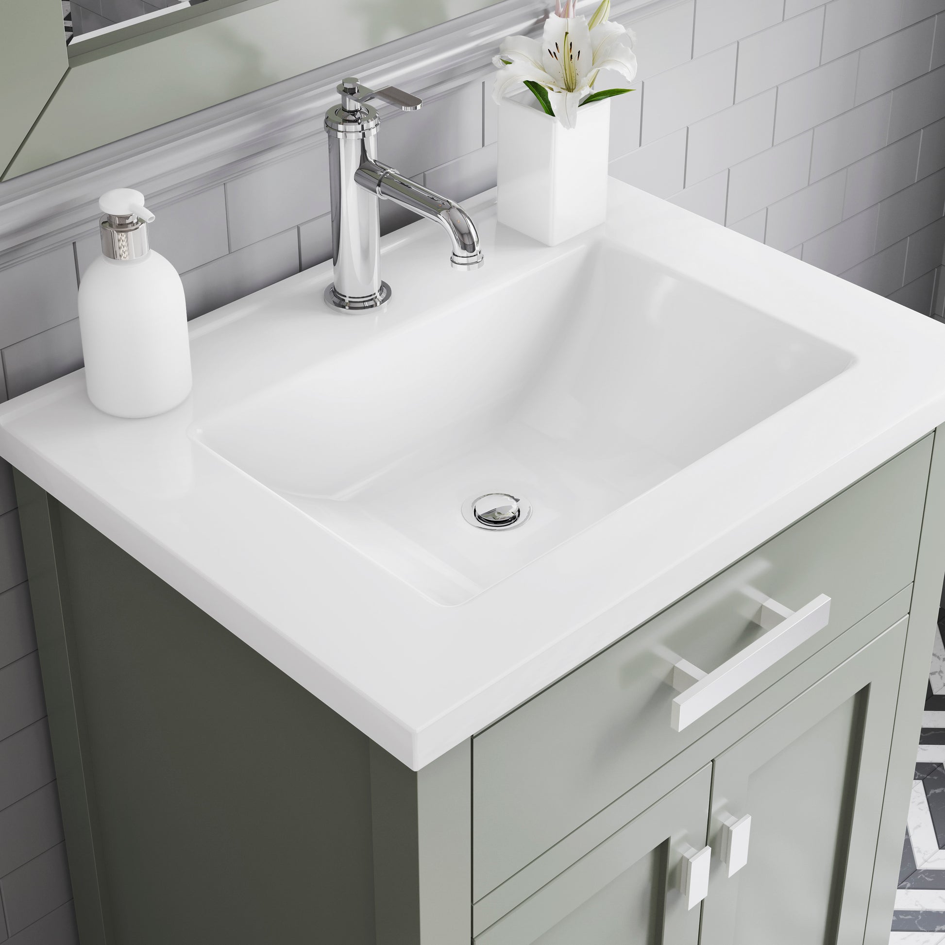 Myra 24 in. W x 18 in. D Bath Vanity in Glacial Green with Ceramics Vanity Top in White with White Basin | Water Creation