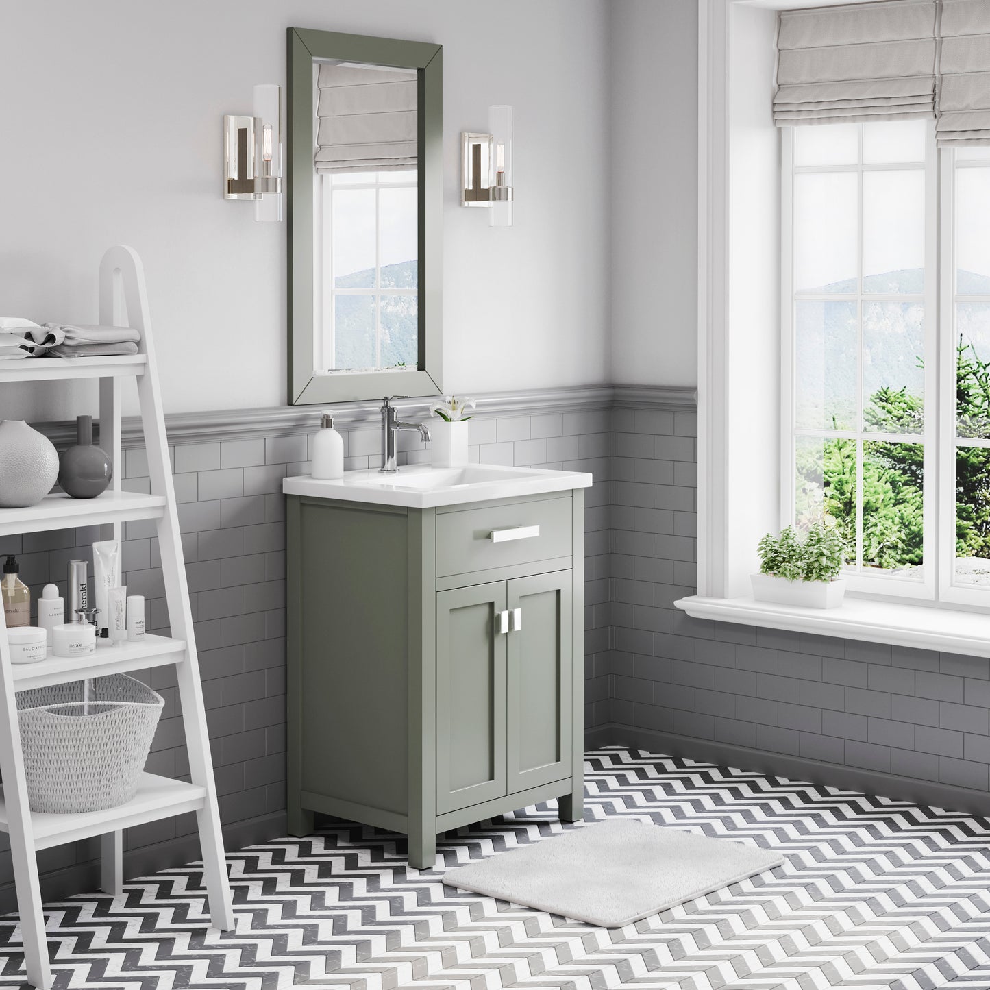 Myra 24 in. W x 18 in. D Bath Vanity in Glacial Green with Ceramics Vanity Top in White with White Basin | Water Creation
