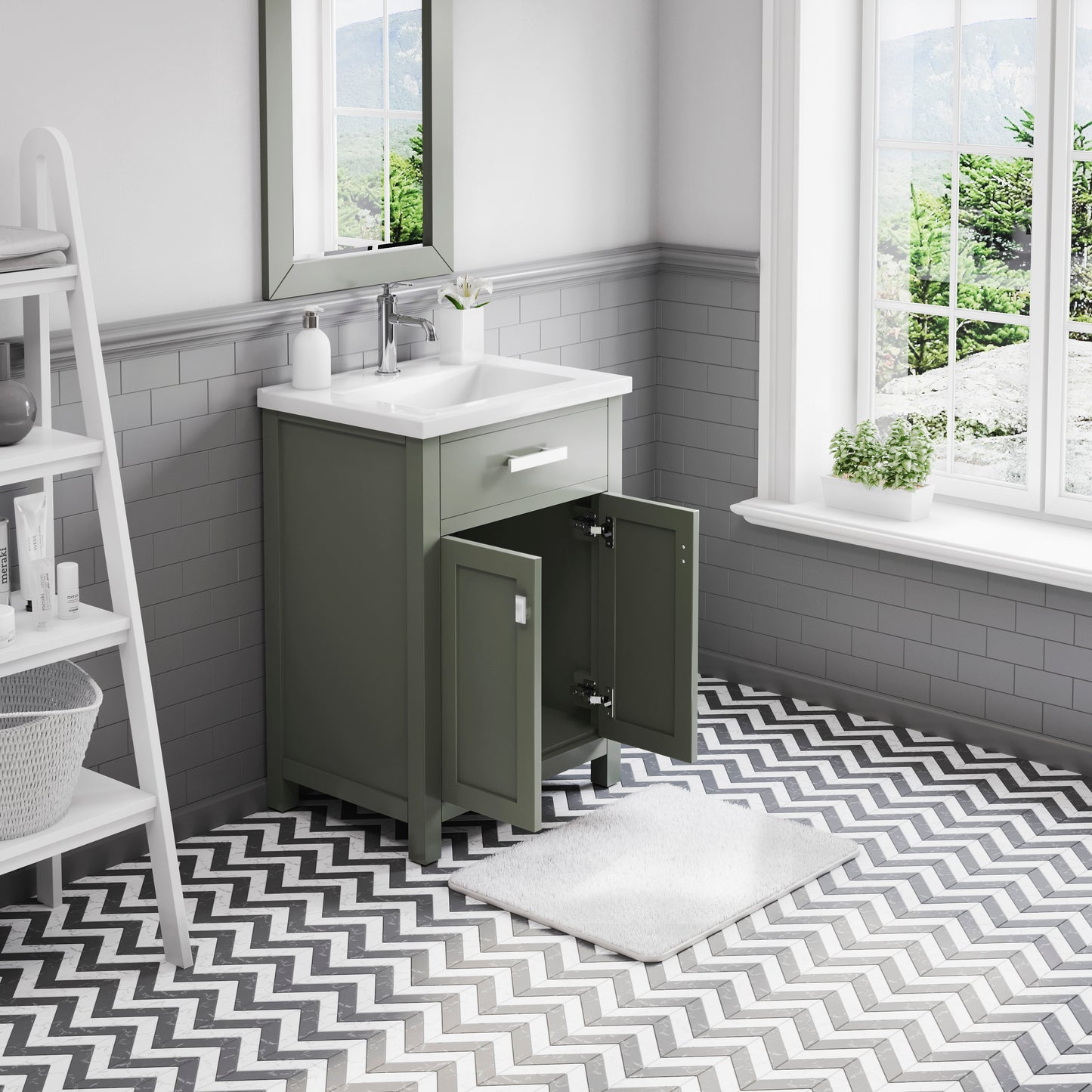 Myra 24 in. W x 18 in. D Bath Vanity in Glacial Green with Ceramics Vanity Top in White with White Basin | Water Creation