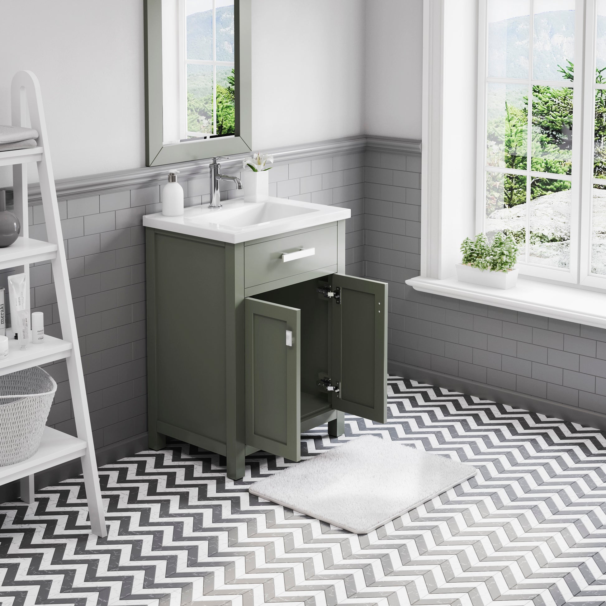Myra 24 in. W x 18 in. D Bath Vanity in Glacial Green with Ceramics Vanity Top in White with White Basin | Water Creation